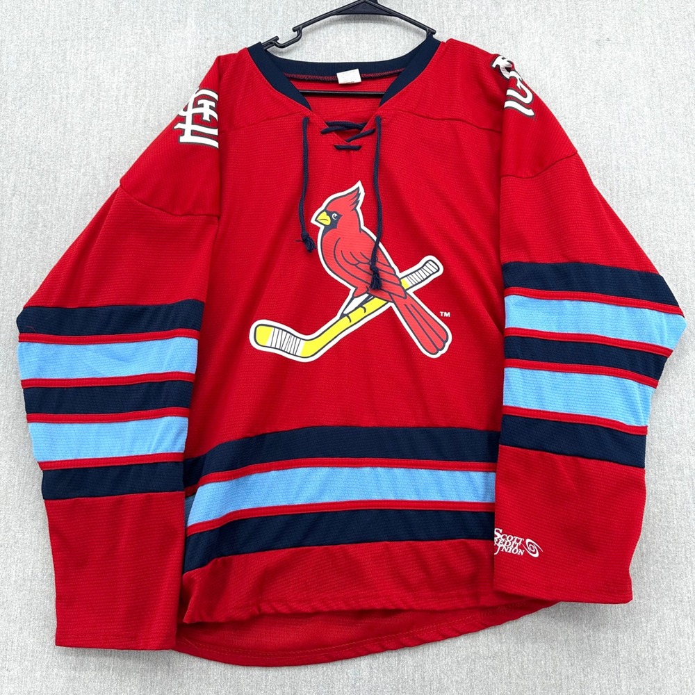 St Louis Cardinals Hockey Jersey Mens XL Red Lace Up V-Neck STL Crossover Stripe